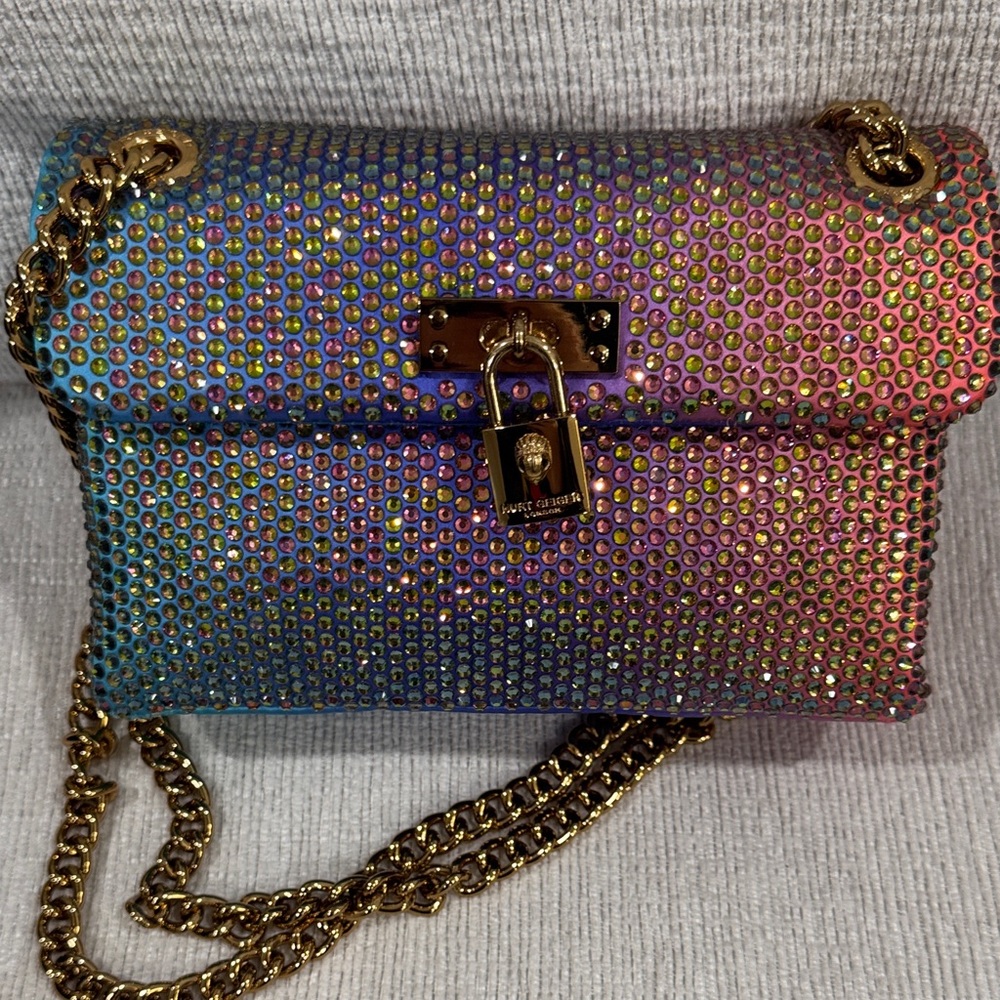 Kurt Geiger Multicolor Crystal-Embellished Gold-Chain Crossbody Bag